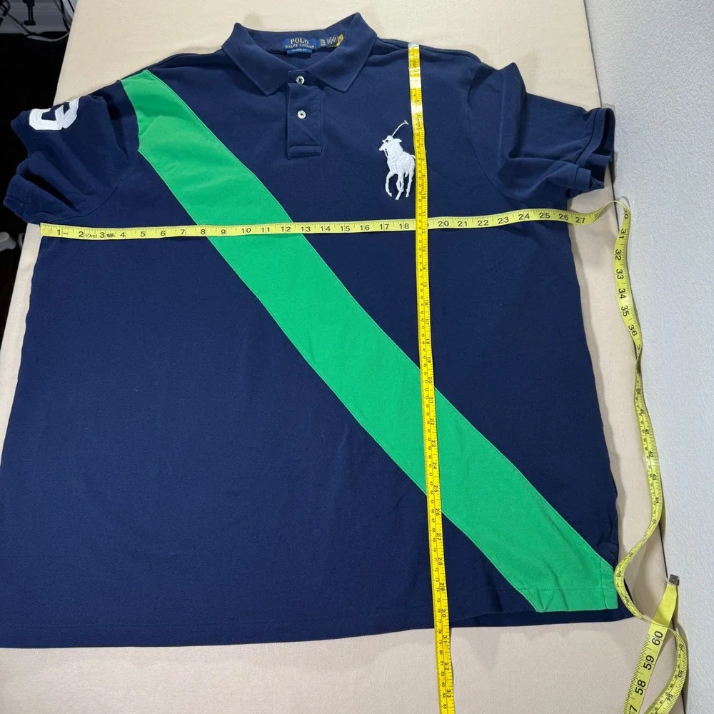 Polo Ralph Lauren Men's Big Pony Polo Shirt Navy Blue Green Stripe‎ Rugby XXL - Picture 14 of 15
